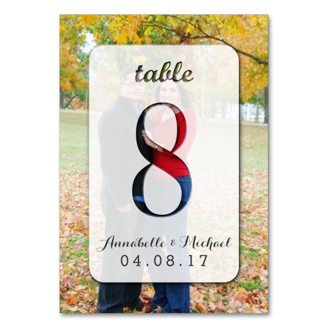 Custom Photo Wedding Table Number Card 8 (Front)