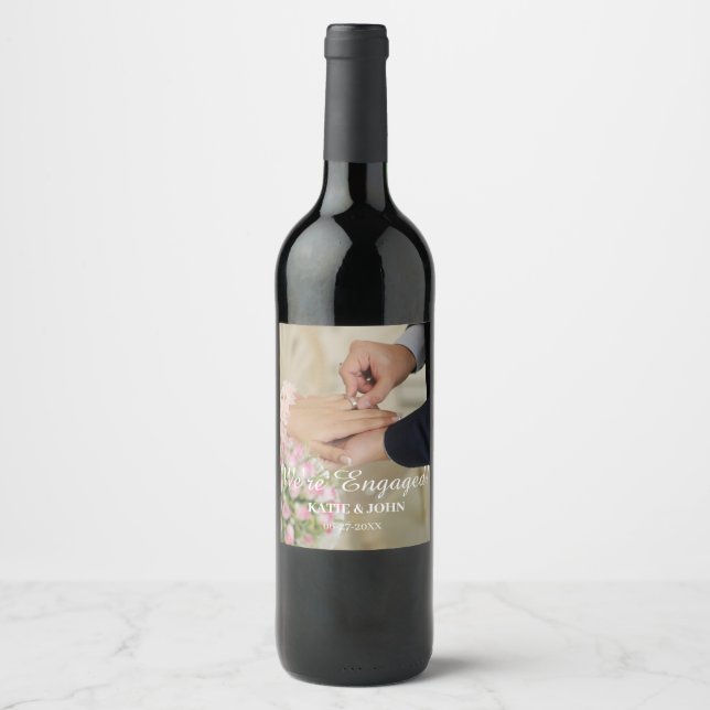 Custom Photo We're Engaged Engagement Party Favour Wine Label (Front)