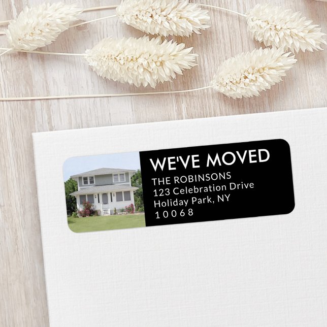 Custom Photo We've Moved Black New Return Address Label (Creator Uploaded)