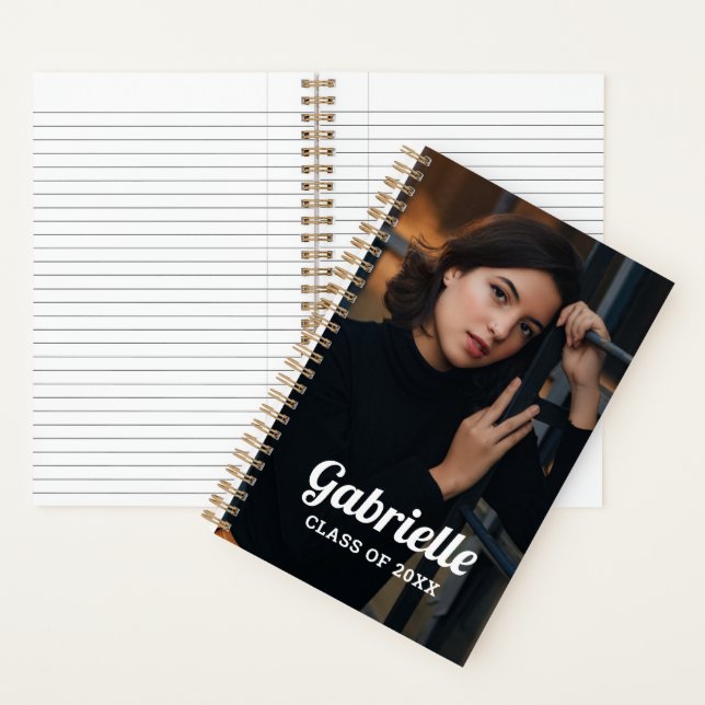 Custom Photo White Script Graduate Notebook (Inside)