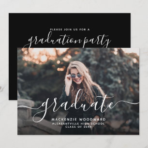 Custom Photo White Script Graduation Party Invitation