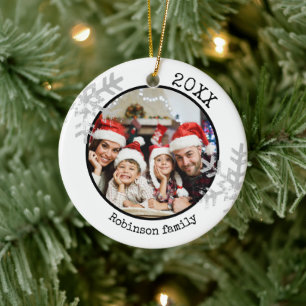 Custom Photo White Snowflake Ceramic Ornament