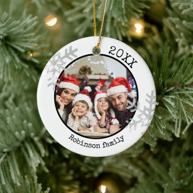 Custom Photo White Snowflake Ceramic Ornament (Tree)