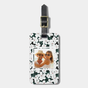 Custom Photo White Tropical Flowers Pattern Luggage Tag