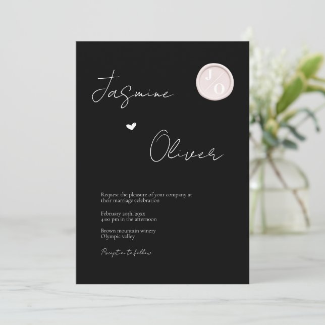 custom photo white wax seal monogram wedding invitation (Standing Front)