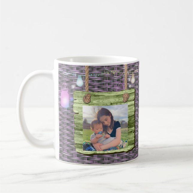 Custom Photo Wicker Fairy Jar String Lights Coffee Mug (Left)