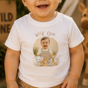 Custom Photo Wild One 1st Birthday Baby T-Shirt