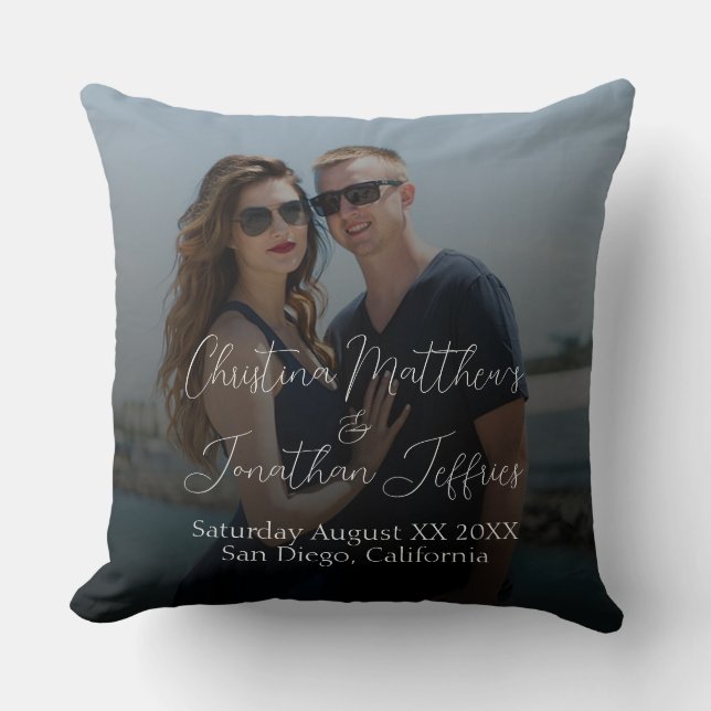 Custom Photo with Black Gradient Wedding Cushion (Front)