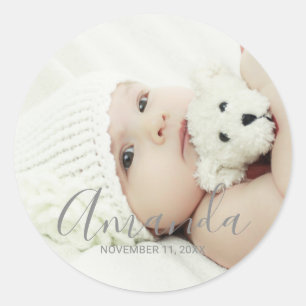 Custom Photo with Custom Name and Text Classic Round Sticker
