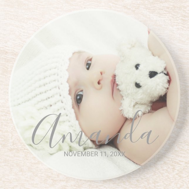 Custom Photo with Custom Name and Text Coaster (Front)