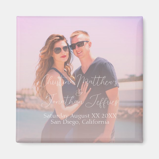 Custom Photo with Dusty Pink Green Wedding Magnet (Front)