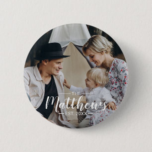 Custom photo with family name and established year 6 cm round badge