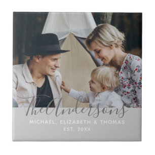 Custom photo with family name and established year ceramic tile