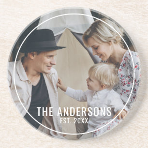 Custom photo with family name and established year coaster