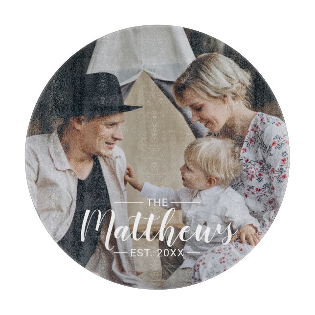 Custom photo with family name and established year cutting board (Front)