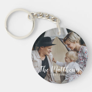 Custom photo with family name and established year key ring