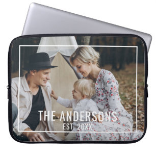 Custom photo with family name and established year laptop sleeve