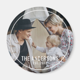 Custom photo with family name and established year magnet