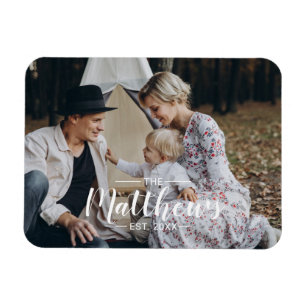 Custom photo with family name and established year magnet