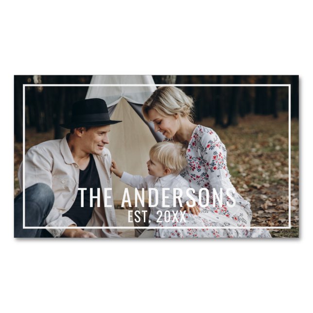 Custom photo with family name and established year 	Magnetic business card (Front)