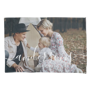Custom photo with family name and established year pillowcase