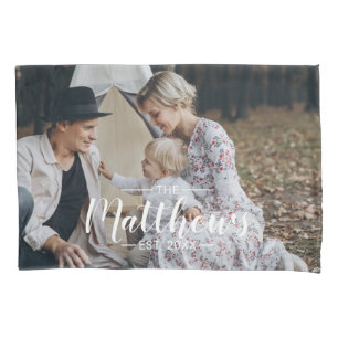 Custom photo with family name and established year pillowcase