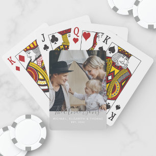 Custom photo with family name and established year playing cards