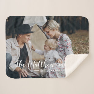 Custom photo with family name and established year sherpa blanket