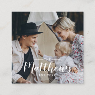 Custom photo with family name and established year square business card