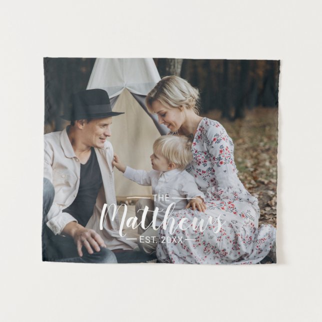 Custom photo with family name and established year tapestry (Front (Horizontal))