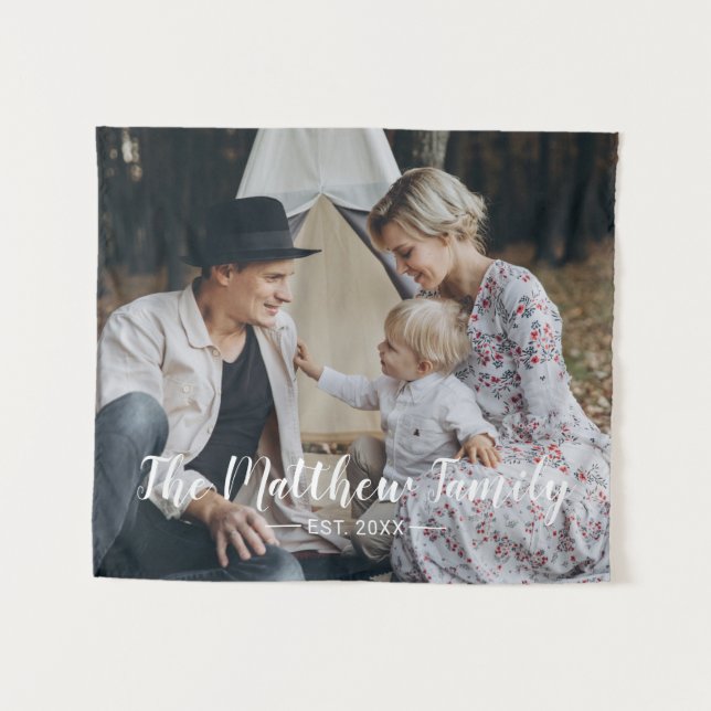 Custom photo with family name and established year tapestry (Front (Horizontal))