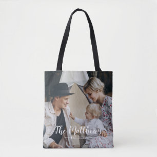 Custom photo with family name and established year tote bag