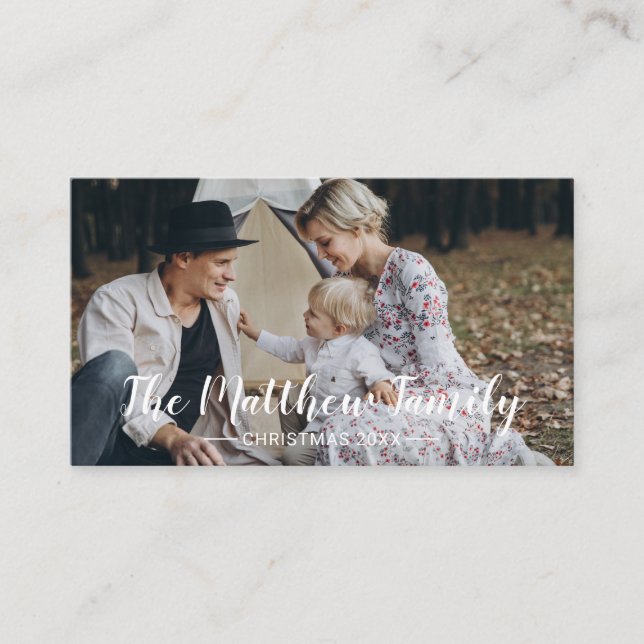 Custom photo with family name holiday card (Front)