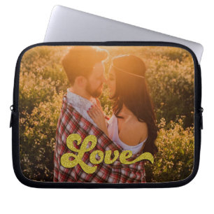 Custom Photo with Gold Love Overlay Laptop Sleeve