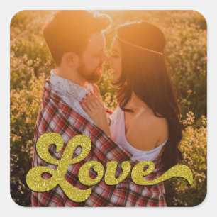 Custom Photo with Gold Love Overlay Square Sticker
