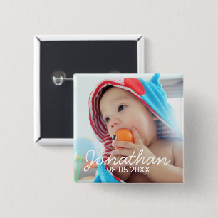 Custom Photo with Name and Date 15 Cm Square Badge