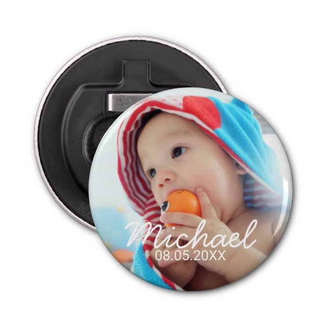 Custom Photo with Name and Date Bottle Opener (Front)