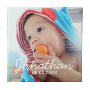 Custom Photo with Name and Date Ceramic Tile