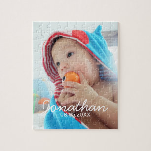 Custom Photo with Name and Date Jigsaw Puzzle