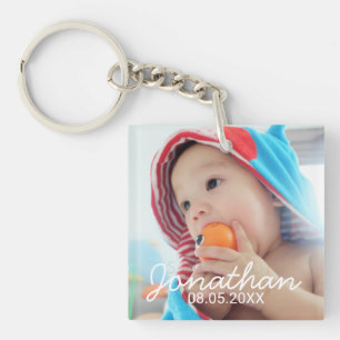 Custom Photo with Name and Date Key Ring