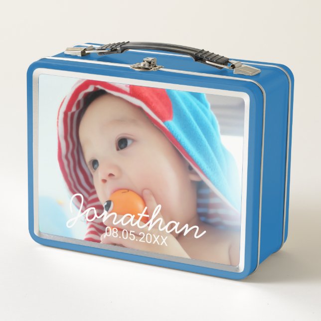 Custom Photo with Name and Date Metal Lunch Box (Front)