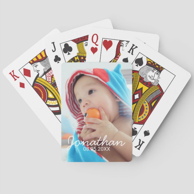Custom Photo with Name and Date Playing Cards (Back)