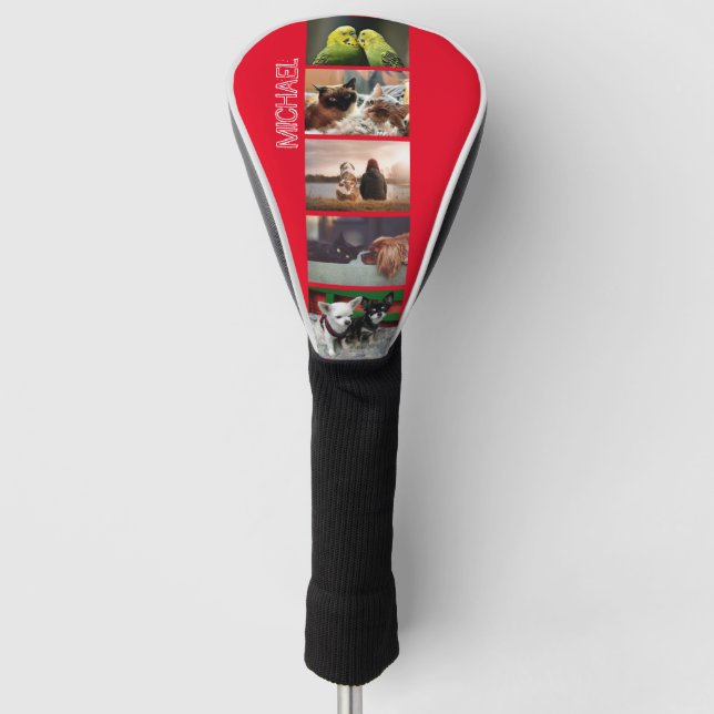 Custom photo with name collage | 5 red golf head cover (Front)