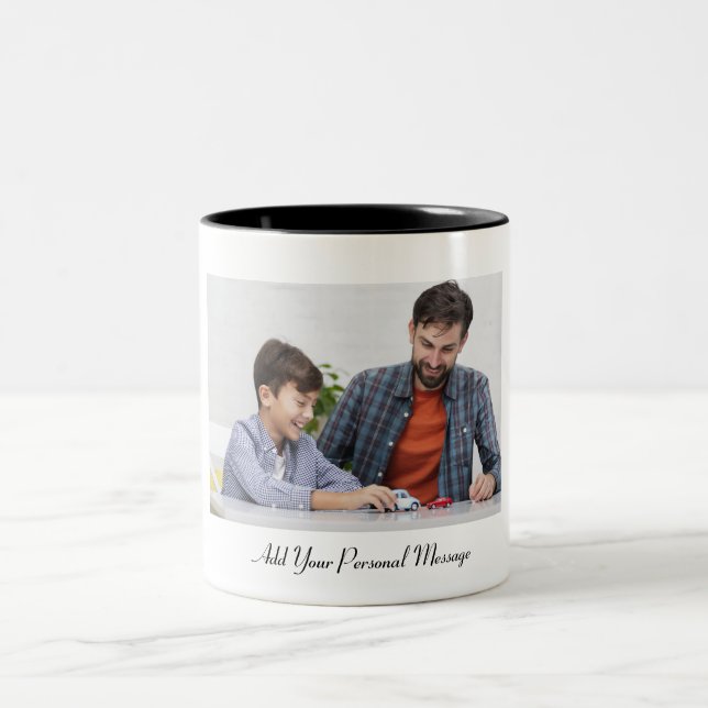 Custom Photo With Personalised Text Two-Tone Coffee Mug (Center)