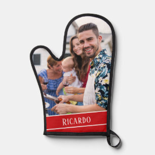 Custom photo with simple red monogram  oven mitt