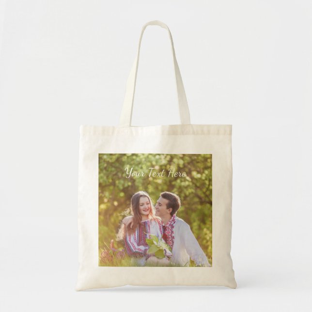 Custom Photo with Text Personalised Design Gift Tote Bag (Front)