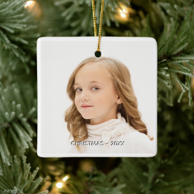 Custom Photo with White Frame Christmas Ceramic Ornament (Tree)