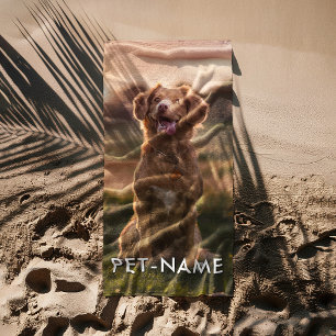 Custom Photo With Your Pet Dog Name Picture On Beach Towel