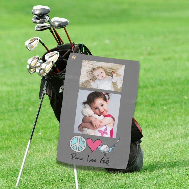 Custom Photo Woman Grandma Mum Peace Love Golf  Towel (Custom Photo Woman Grandma Mom Peace Love Golf Golf Towel)