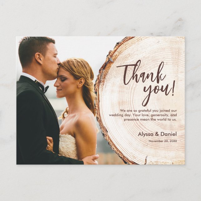 Custom Photo Wood cut slice rustic Wedding Postcard (Front)